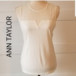 Ann Taylor dot print yoke mixed media top Sz M EUC